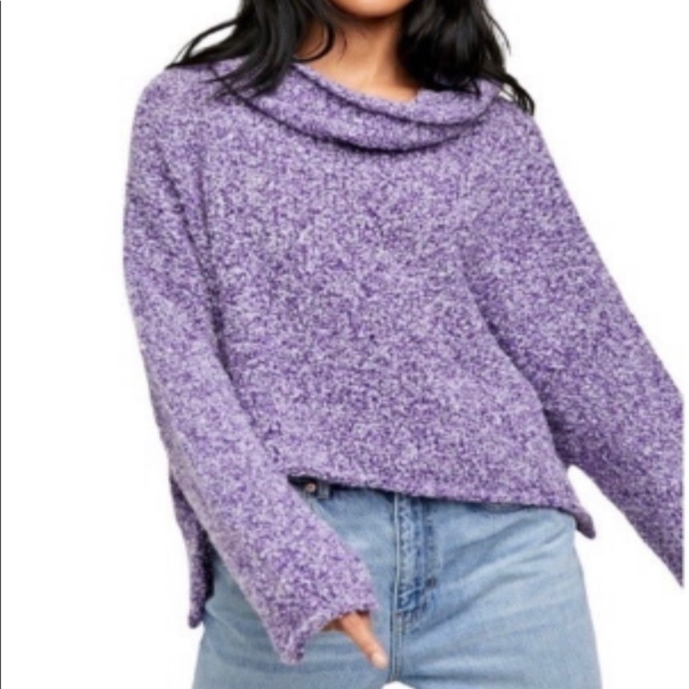 NWT $98 Free People Purple Cropped Sweater Grape Hyacinth Size M Medium